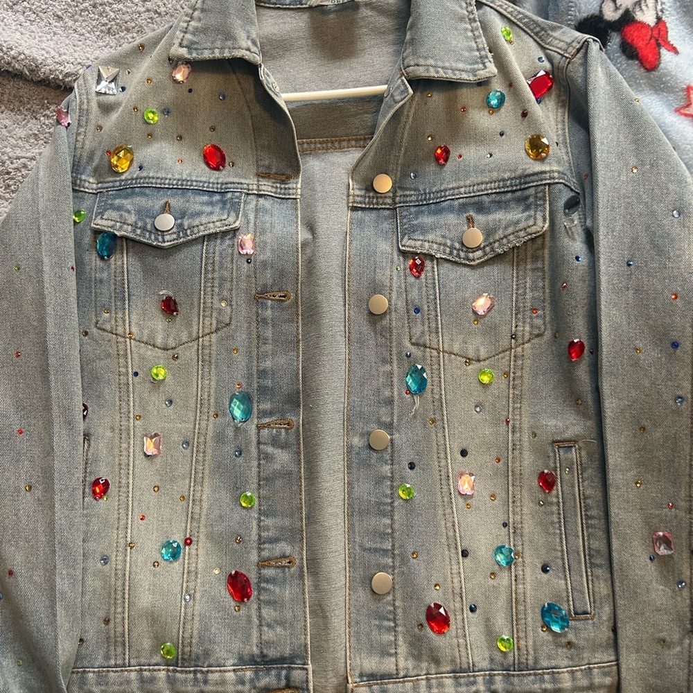 Embellished Denim Jacket with Colorful Gems